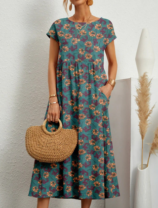 Floral midi dress in a red colourway