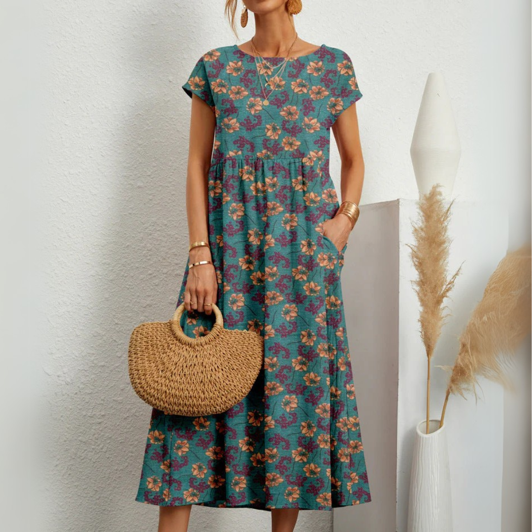 Floral midi dress in a red colourway