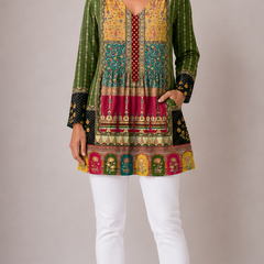 Melody long blouse in a multicoloured print, front view