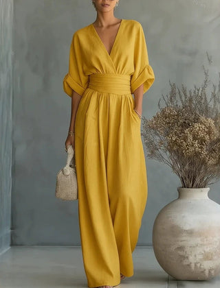 Elodie wide-leg linen jumpsuit in yellow