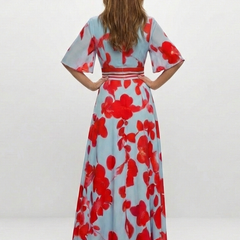 Corinne V Neck Short Sleeve Floral Maxi Dress