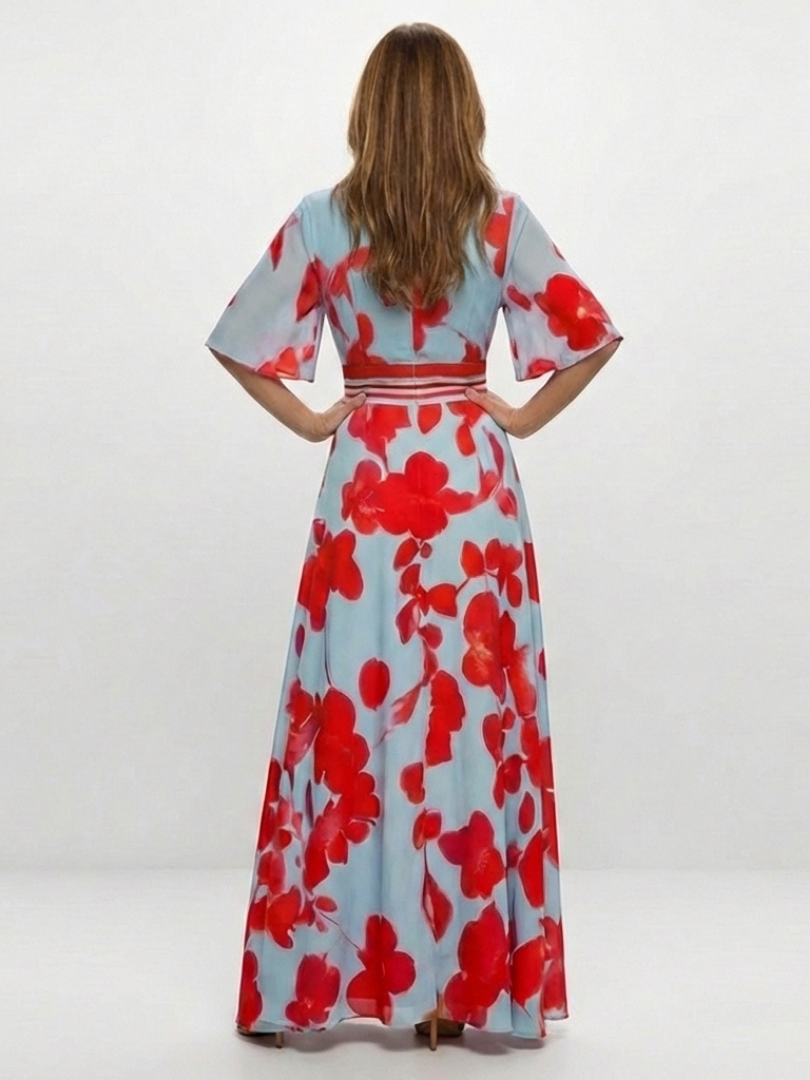 Corinne V Neck Short Sleeve Floral Maxi Dress