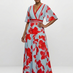 Corinne V Neck Short Sleeve Floral Maxi Dress