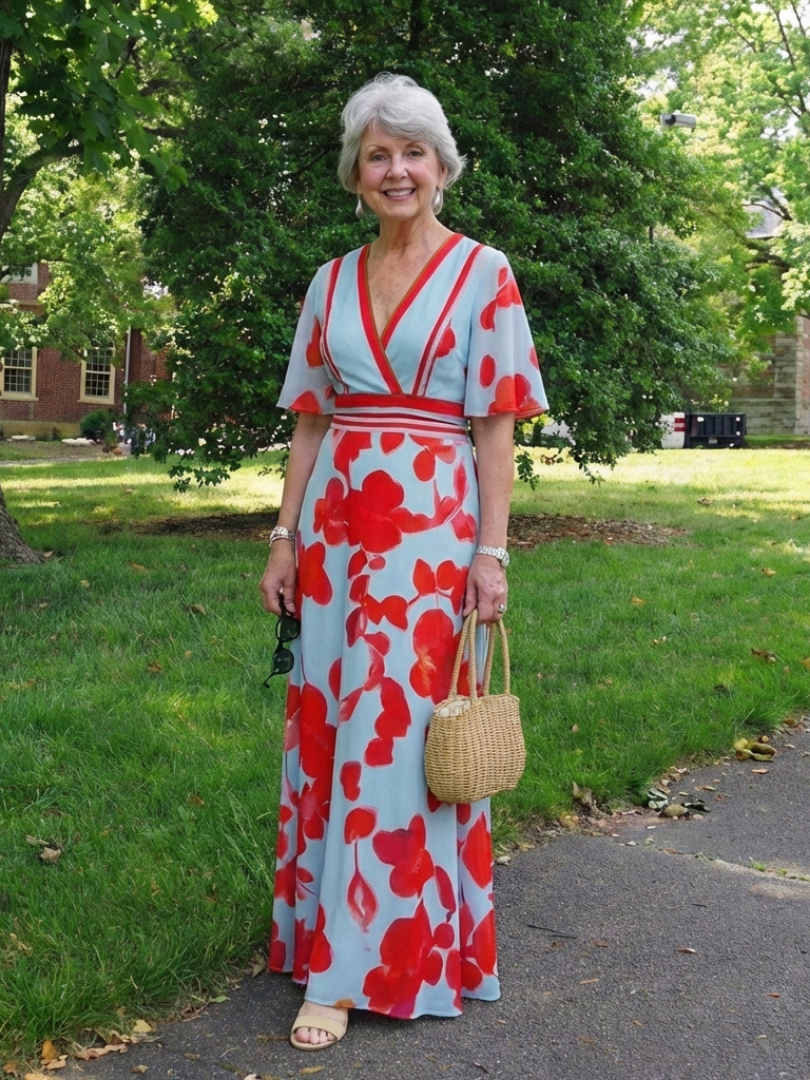Corinne V Neck Short Sleeve Floral Maxi Dress