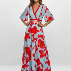 Corinne V Neck Short Sleeve Floral Maxi Dress