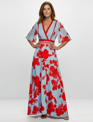 Corinne V Neck Short Sleeve Floral Maxi Dress