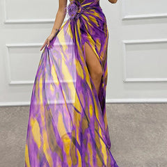 Felicity Vibrant Draped Maxi Dress with Side Slit