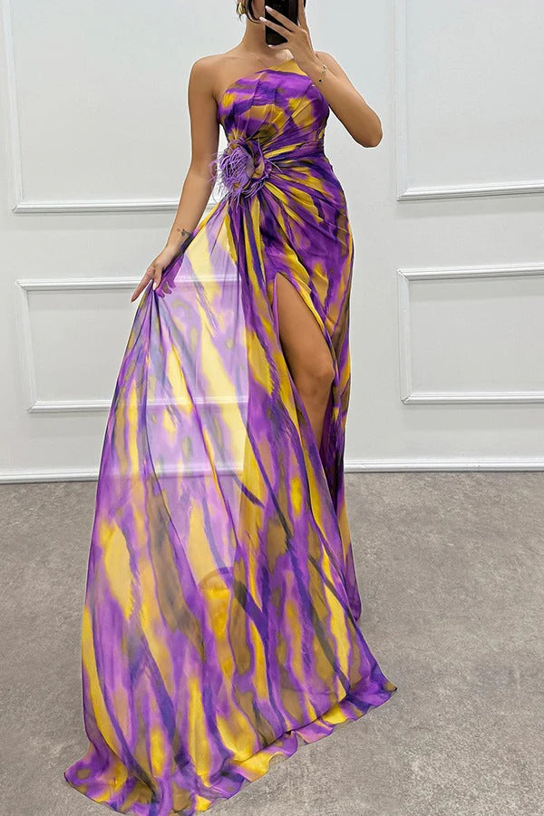 Felicity Vibrant Draped Maxi Dress with Side Slit