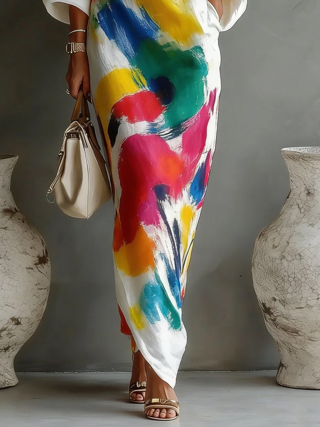 Danella Maxi Dress One-Shoulder Abstract Print