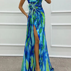 Felicity Vibrant Draped Maxi Dress with Side Slit