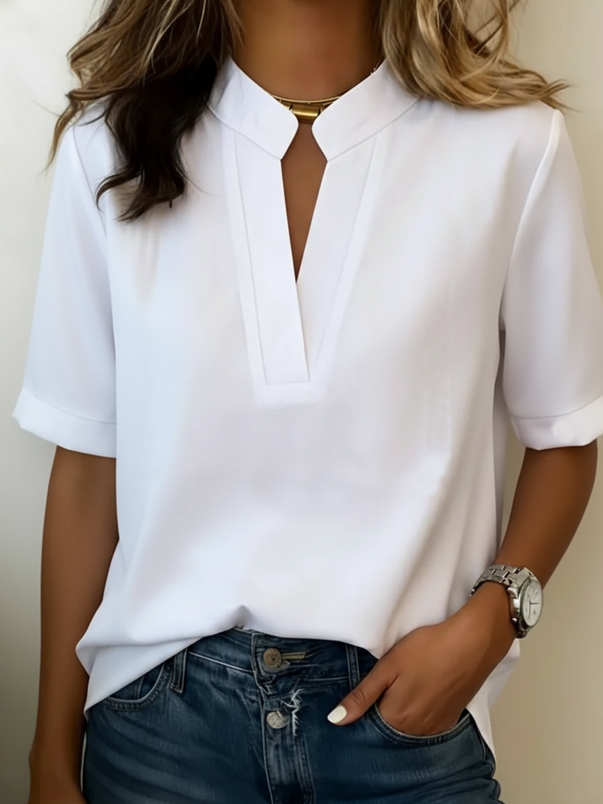 Nadia short sleeve relaxed fit shirt in white