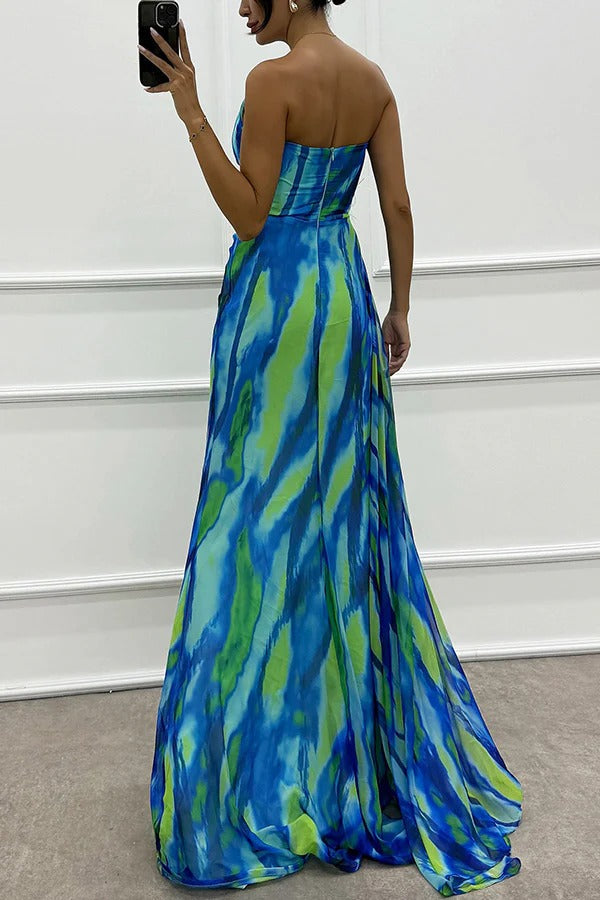Felicity Vibrant Draped Maxi Dress with Side Slit