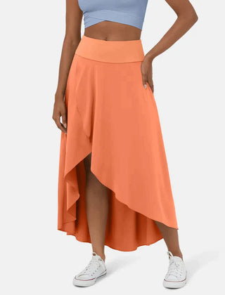 Asymmetric high waist midi skirt front view