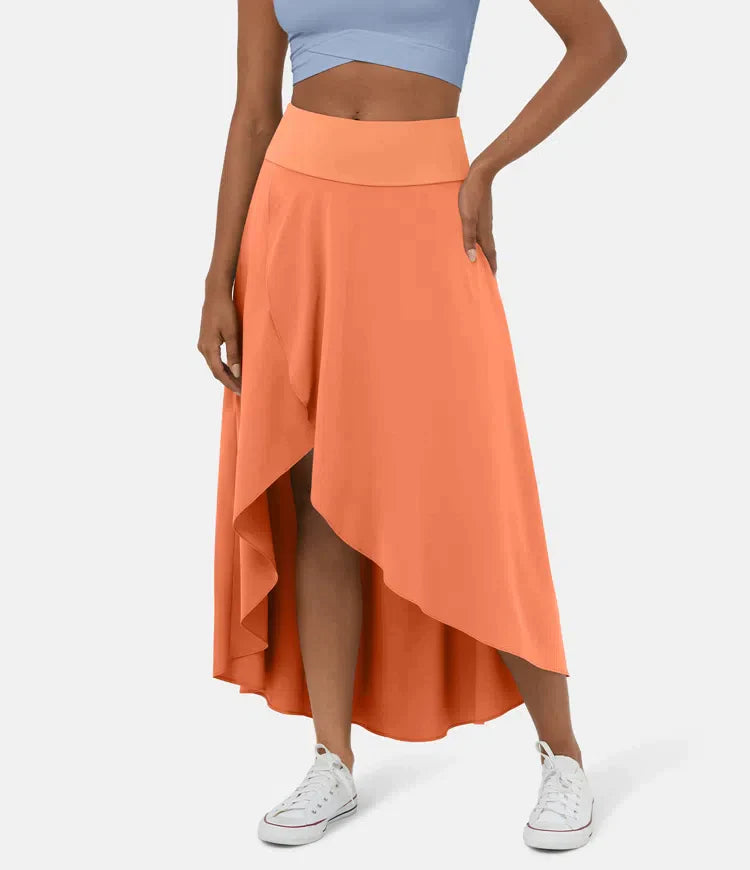 Asymmetric high waist midi skirt front view