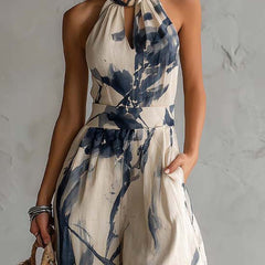 Sabryna Jumpsuit Ink Wash Halter Wide-Leg Jumpsuit with Pockets