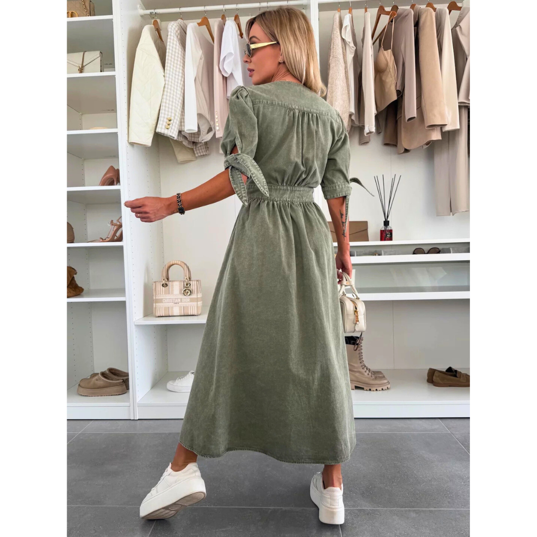 Army green midi dress detail