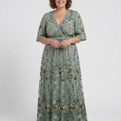 Evadne Floral V Neck Short Sleeve Maxi Dress