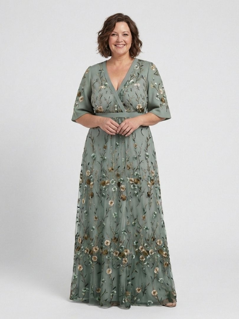 Evadne Floral V Neck Short Sleeve Maxi Dress