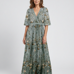 Evadne Floral V Neck Short Sleeve Maxi Dress
