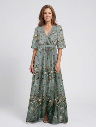 Evadne Floral V Neck Short Sleeve Maxi Dress