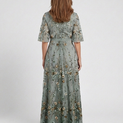 Evadne Floral V Neck Short Sleeve Maxi Dress