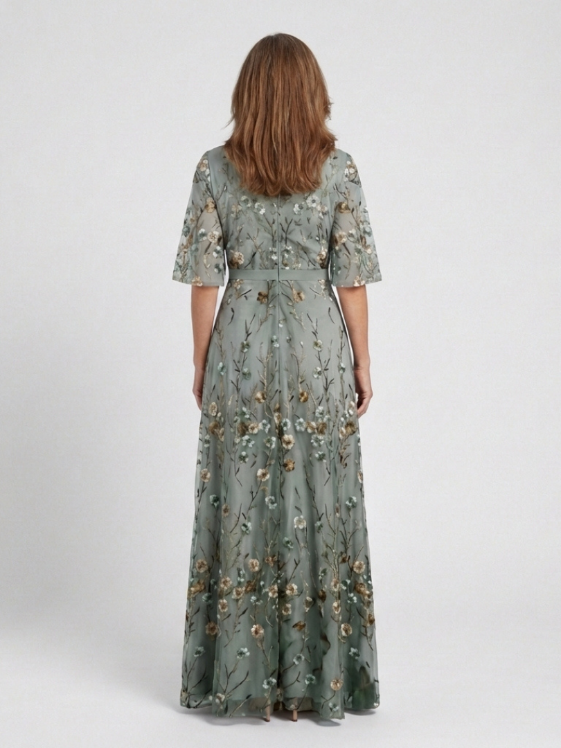 Evadne Floral V Neck Short Sleeve Maxi Dress