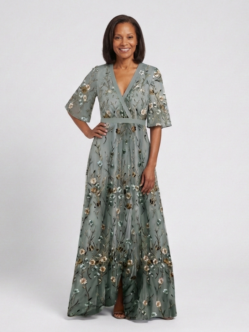 Evadne Floral V Neck Short Sleeve Maxi Dress