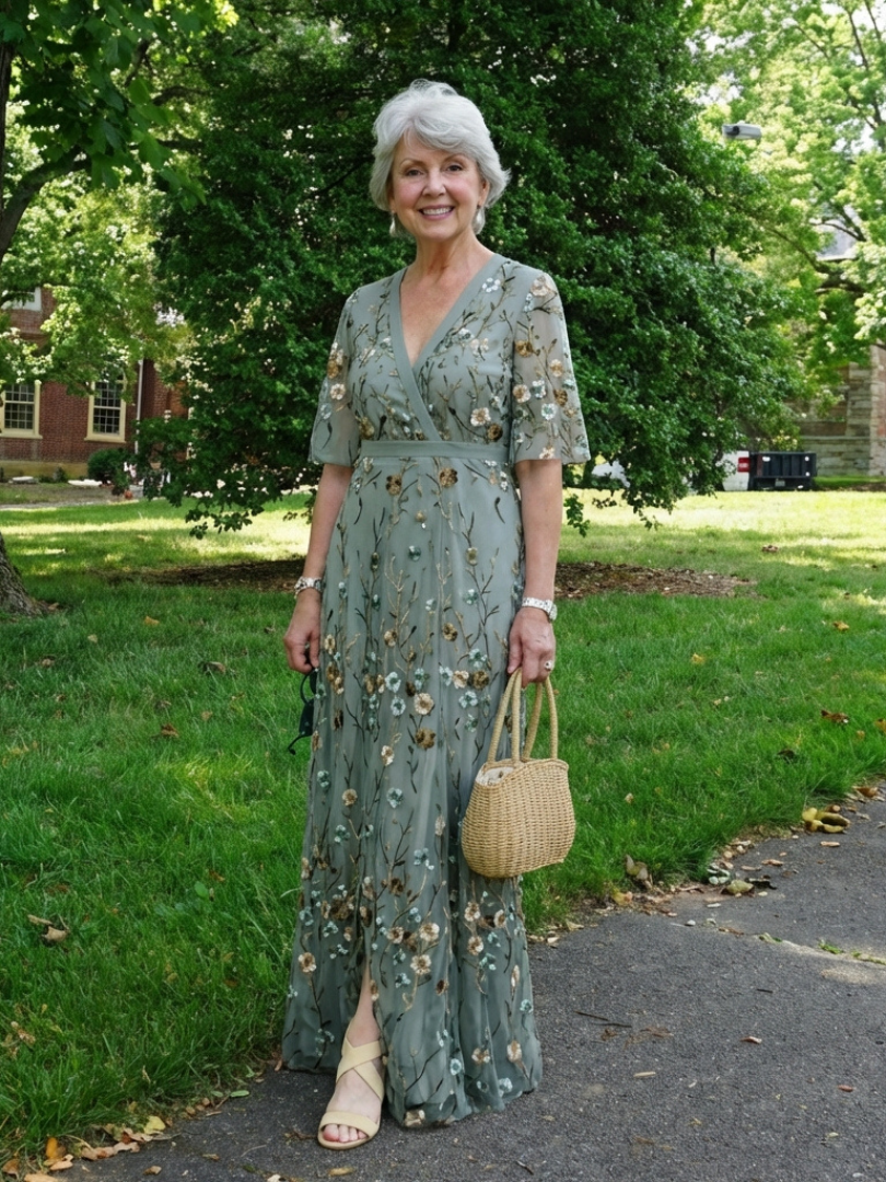 Evadne Floral V Neck Short Sleeve Maxi Dress