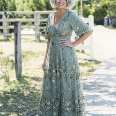 Evadne Floral V Neck Short Sleeve Maxi Dress