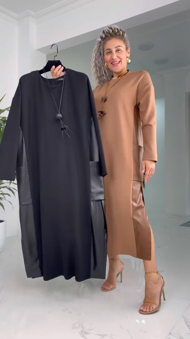 Midi dress in a camel colourway