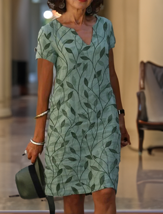 Leaf print dress in green