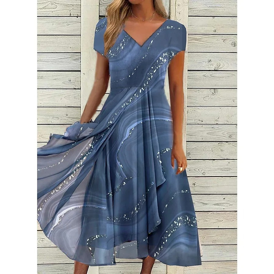 V neck midi dress front view