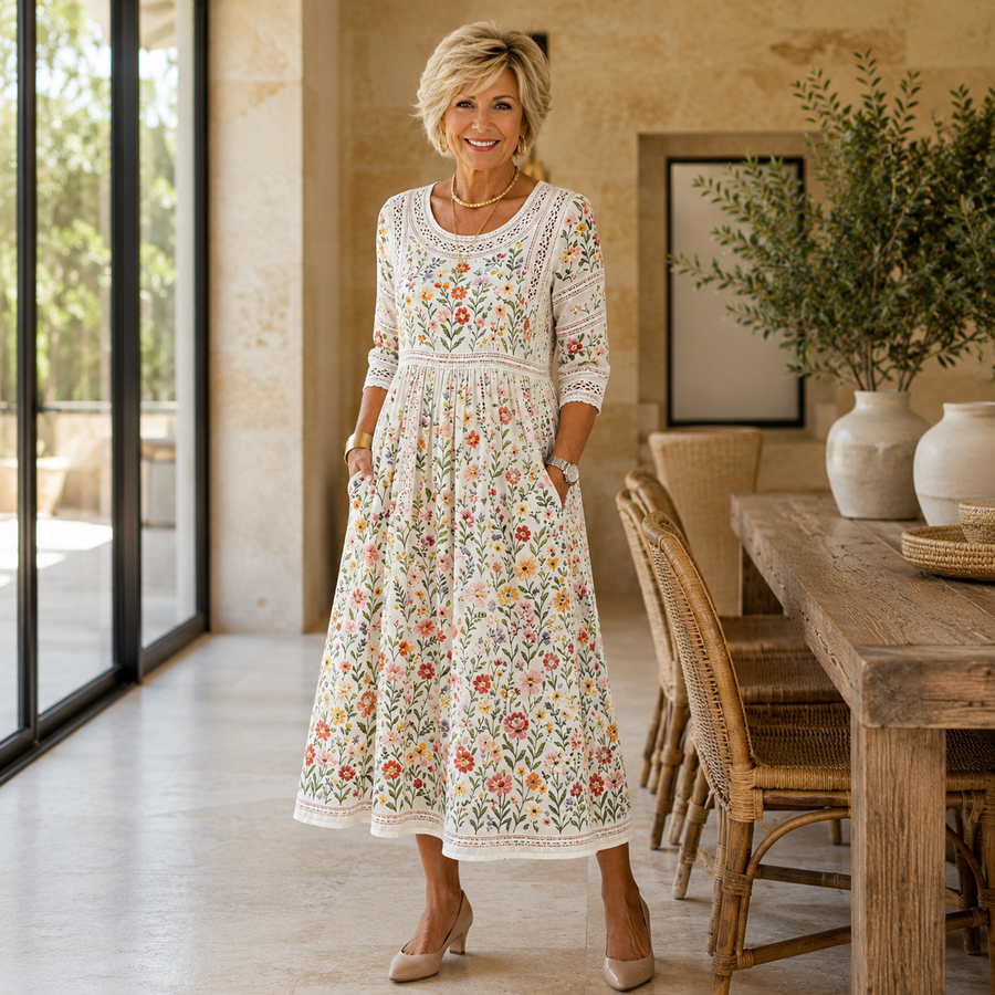 Rosemary Charm Midi Dress with Pockets