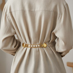 Winnie Pearl Sweater Clip worn at the back as a waist cincher