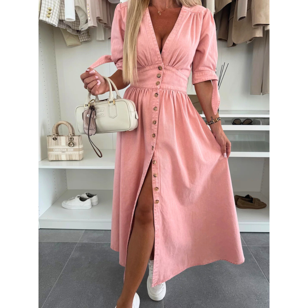 Pink midi dress side view