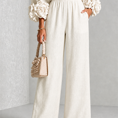 Carys Floral Cuff Two-Piece Set with Wide-Leg Trousers