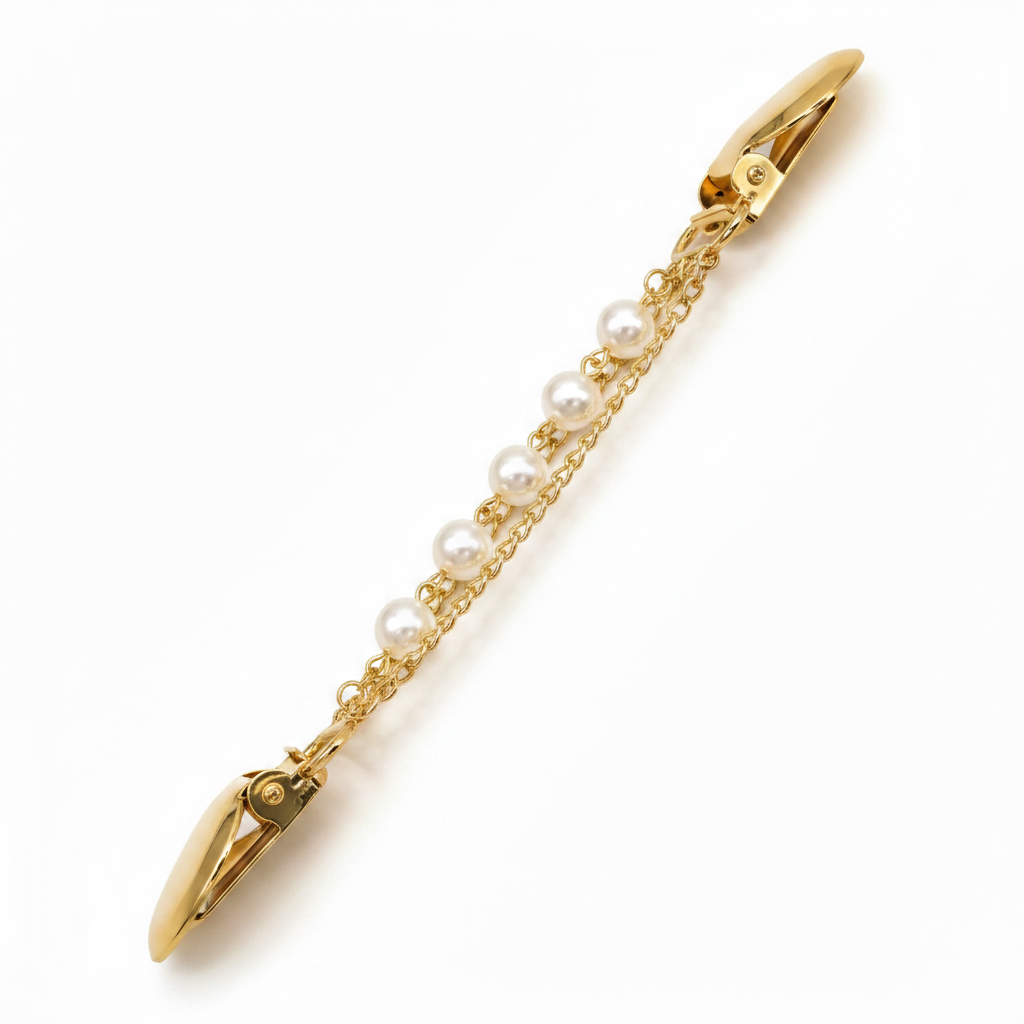Winnie Pearl Sweater Clip, Gold Chain, side profile
