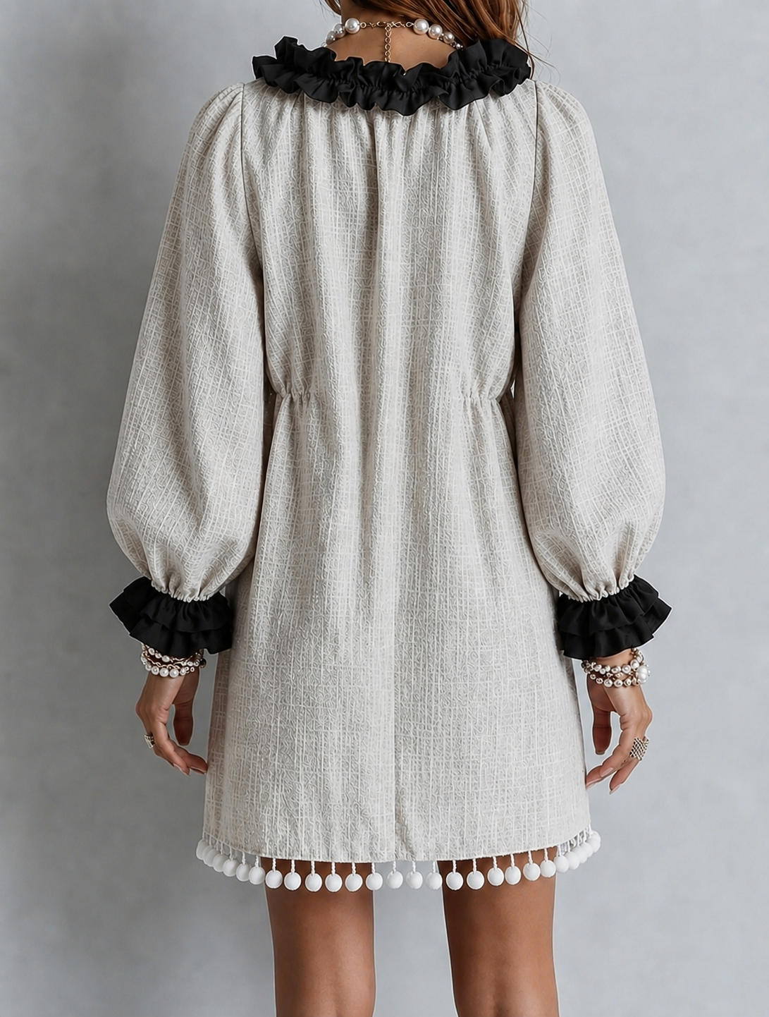 Anneliese Ruffle-Trim Puff Sleeve Mini Dress