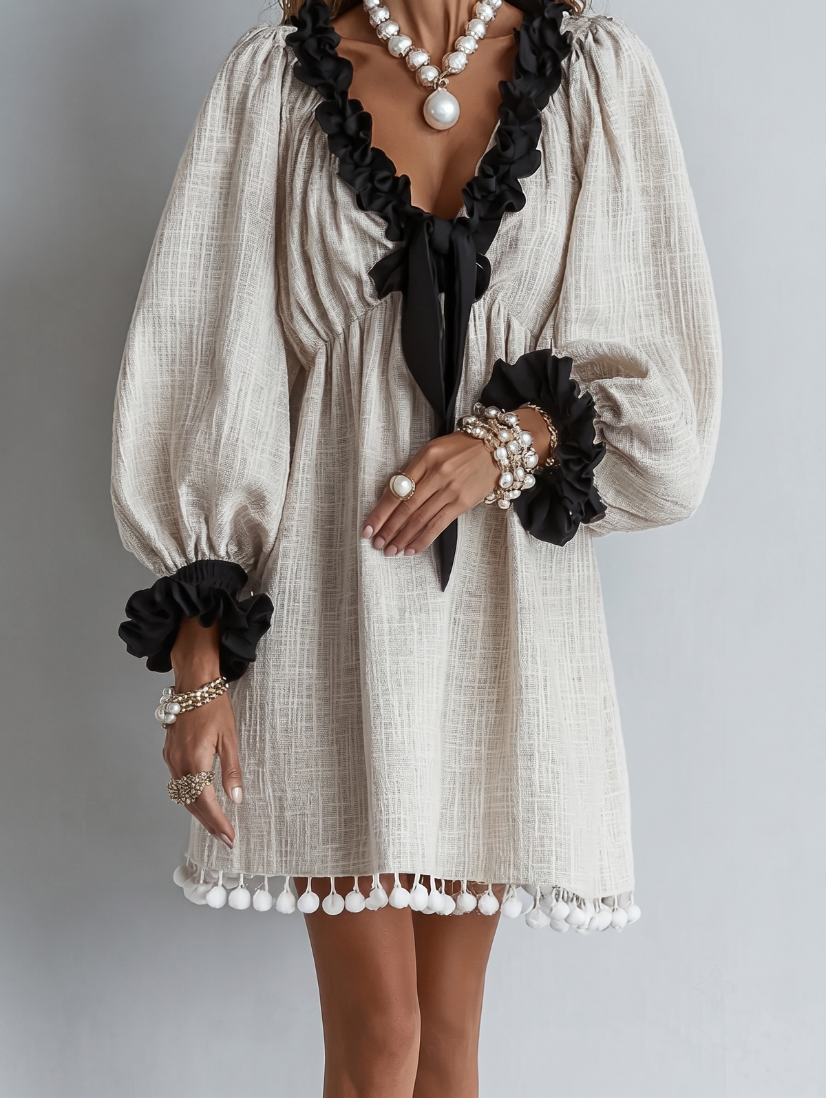 Anneliese Ruffle-Trim Puff Sleeve Mini Dress