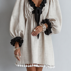 Anneliese Ruffle-Trim Puff Sleeve Mini Dress