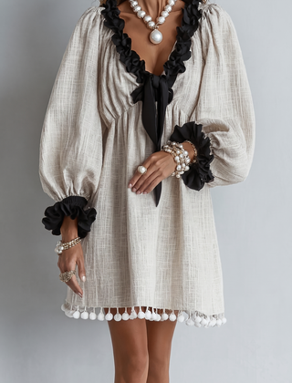 Anneliese Ruffle-Trim Puff Sleeve Mini Dress