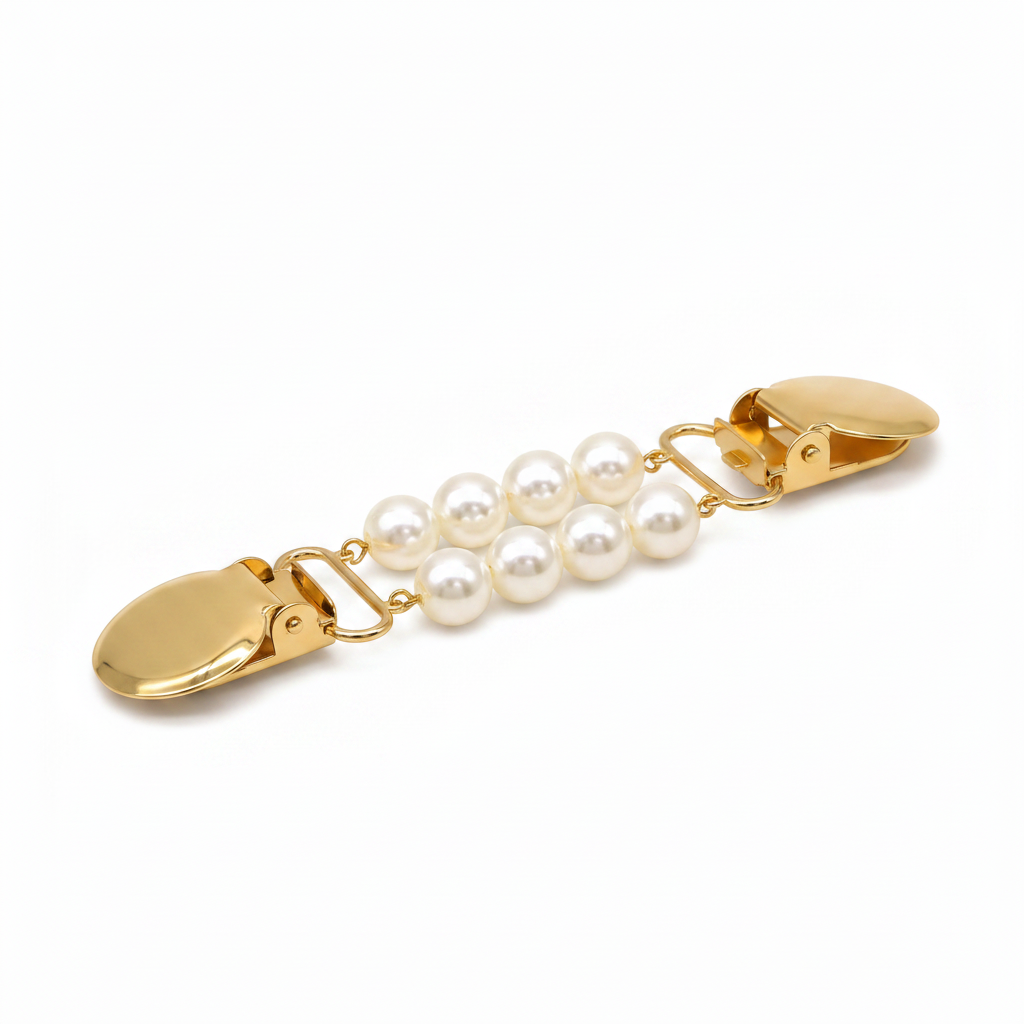 Winnie Pearl Sweater Clip, Double Pearl Row, side profile