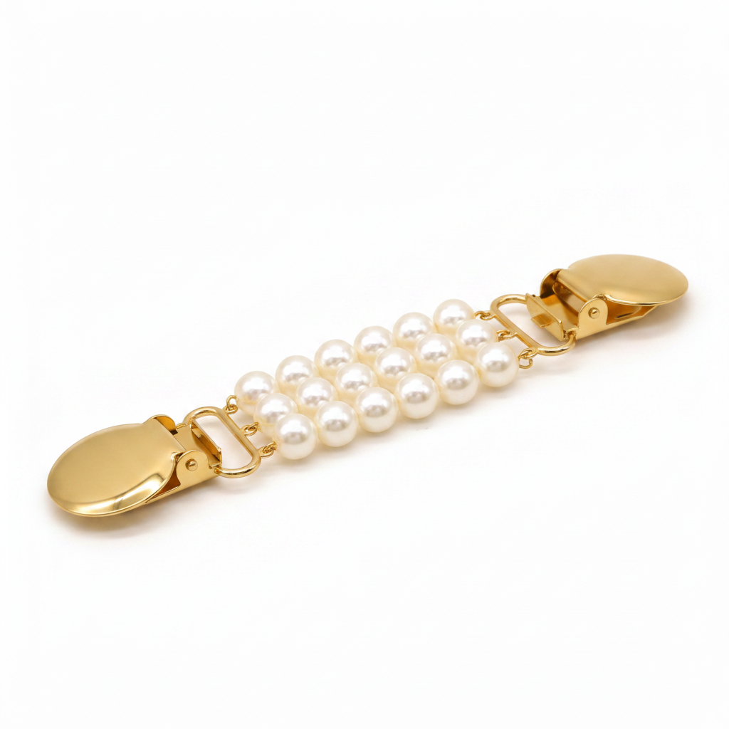 Winnie Pearl Sweater Clip, Triple Pearl Row, side profile