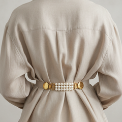 Winnie Pearl Sweater Clip, Triple Pearl Row, worn