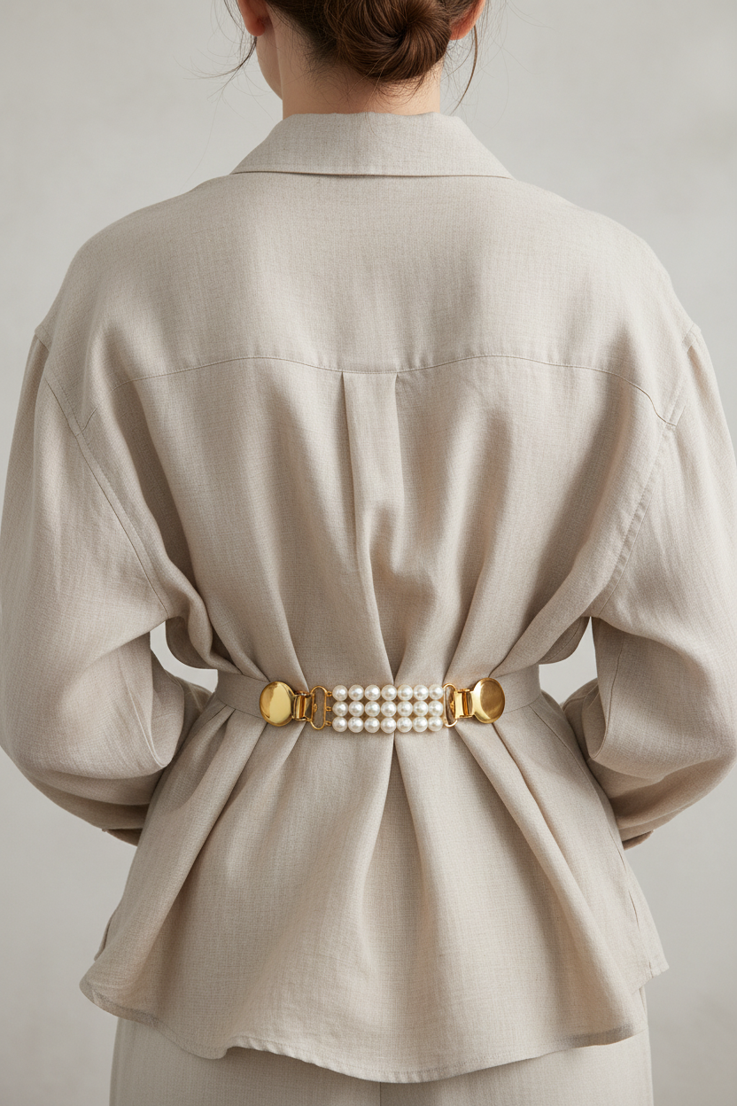 Winnie Pearl Sweater Clip, Triple Pearl Row, worn