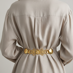 Winnie Pearl Sweater Clip, Gold Filigree Flower, worn