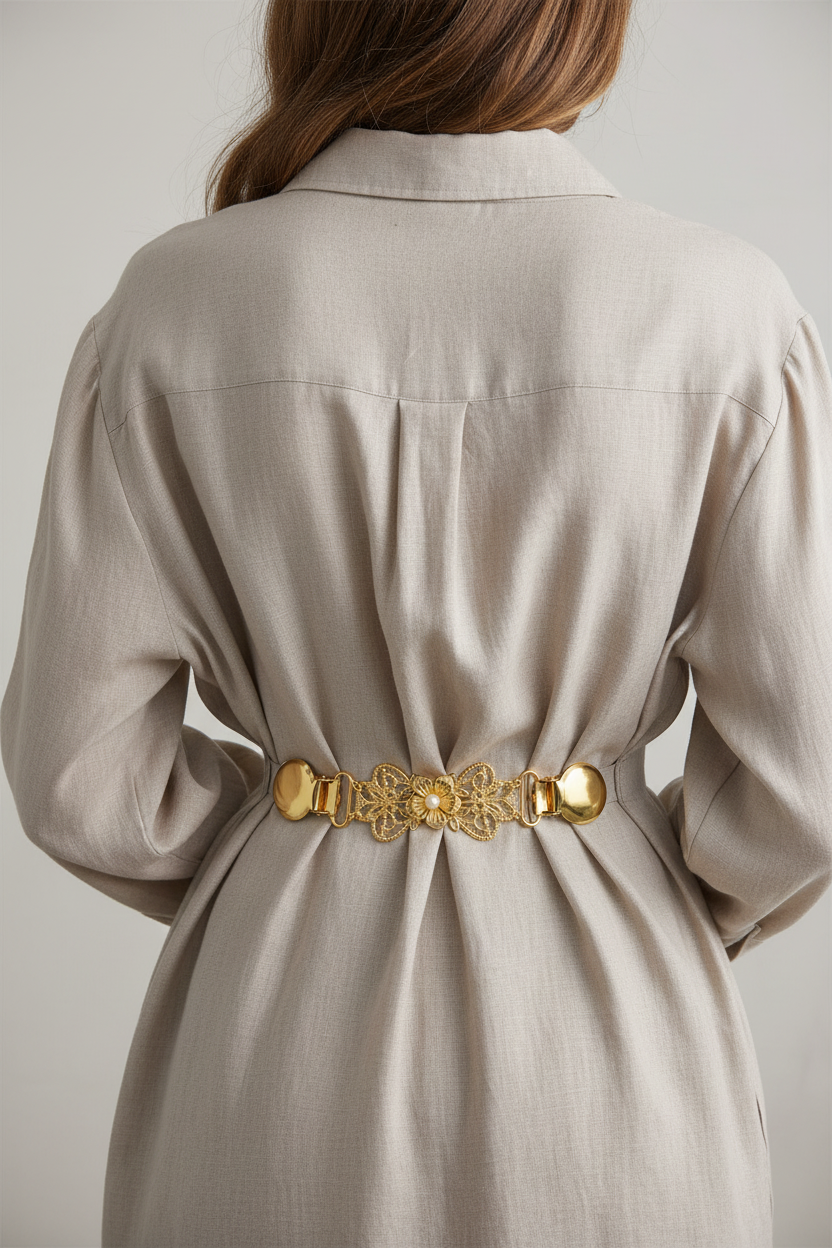 Winnie Pearl Sweater Clip, Gold Filigree Flower, worn