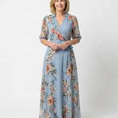 Elowen Floral Wrap V Neck Maxi Dress