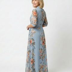 Elowen Floral Wrap V Neck Maxi Dress
