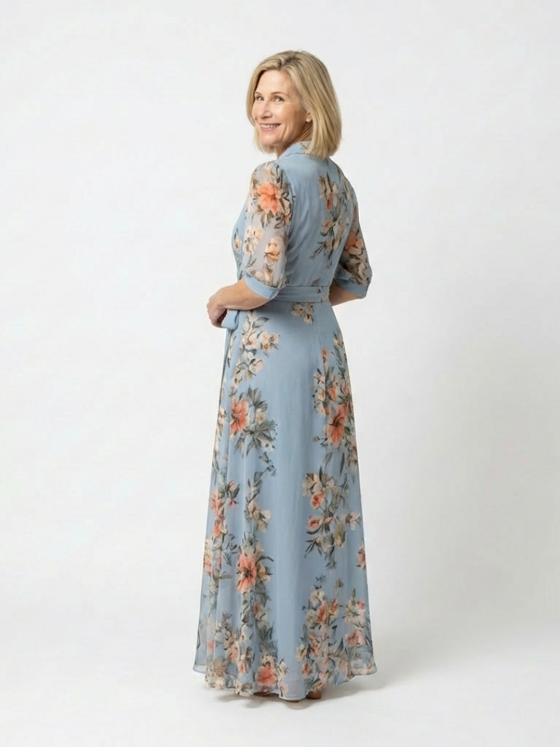 Elowen Floral Wrap V Neck Maxi Dress